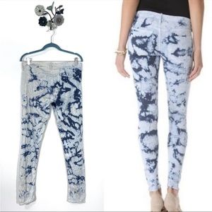 Mother The Looker Ice Breaker Skinny Jeans Size 29 White Blue Tie-Dye